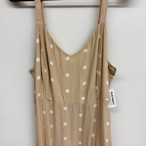 NWT Old Navy L Cream & White Polka Dot Smocked Maxi Slip Dress - Picture 4 of 6